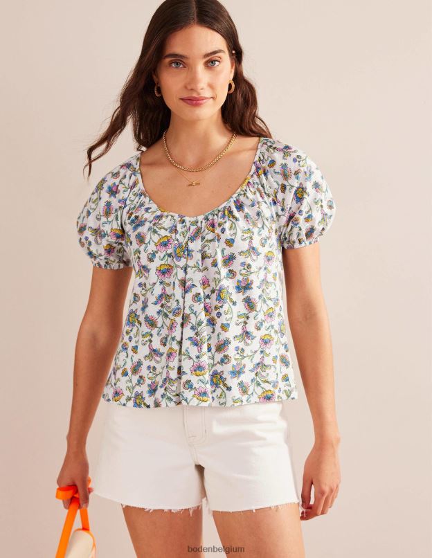 femmes Boden fleur de prunier ivoire haut fluide en jersey à col V vêtements Z42D0122