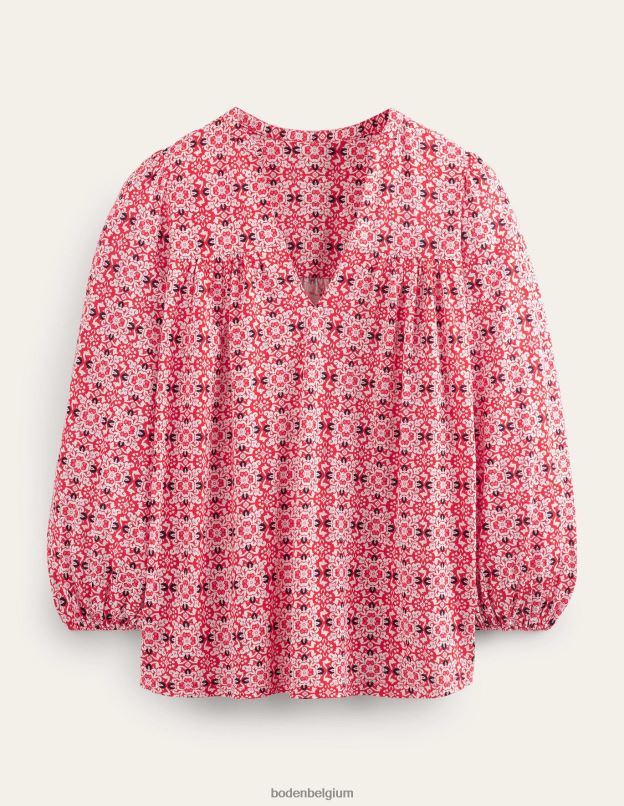 femmes Boden géo tuile rouge haut imprimé à col cranté vêtements Z42D02519