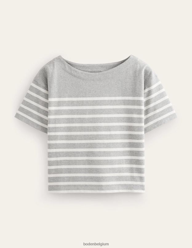 femmes Boden gris chiné/rayure ivoire t-shirt rayé à col bateau vêtements Z42D02195