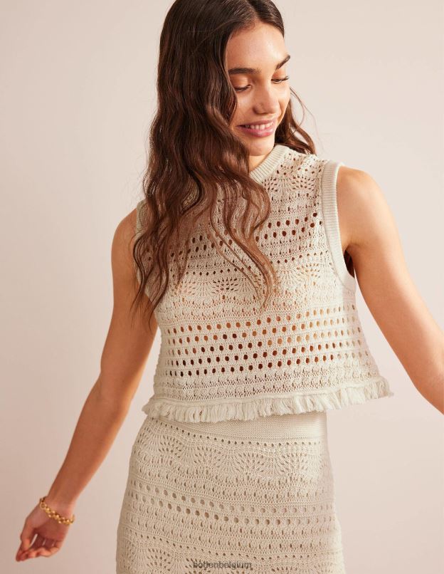 femmes Boden ivoire chaud débardeur court en crochet à franges vêtements Z42D0934