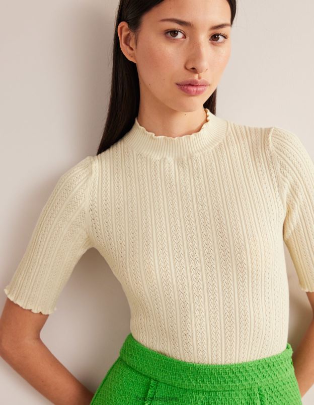 femmes Boden ivoire chaud haut côtelé à col montant en pointelle vêtements Z42D01828
