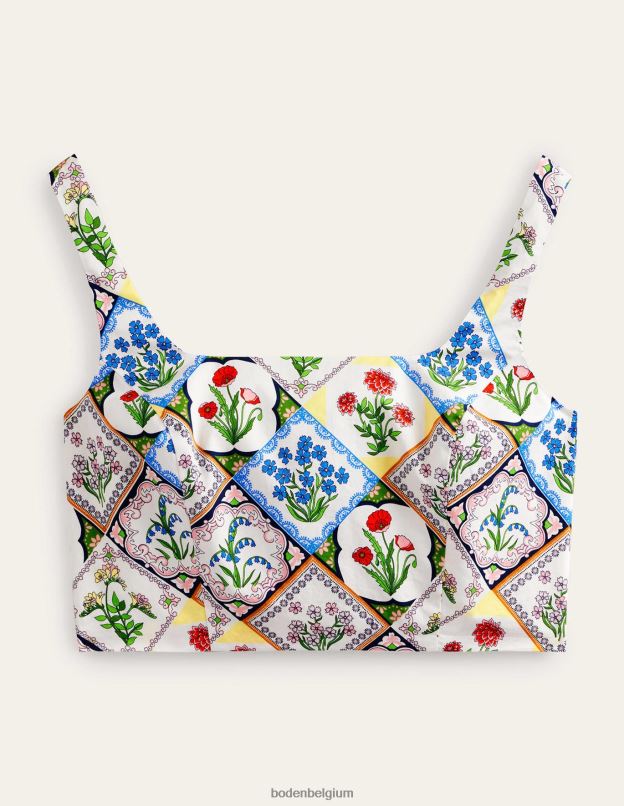 femmes Boden ivoire et jacinthe sauvage haut court d'ensemble court à encolure carrée vêtements Z42D02528