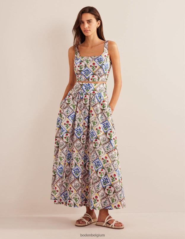 femmes Boden ivoire et jacinthe sauvage haut court d'ensemble court à encolure carrée vêtements Z42D02528