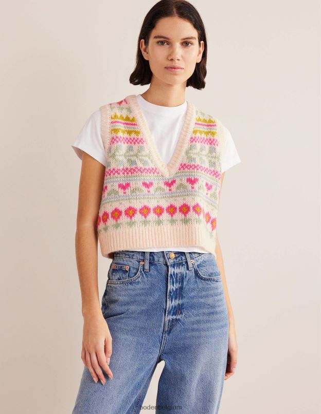 femmes Boden ivoire et multi fairisle débardeur fair isle court moelleux vêtements Z42D02029