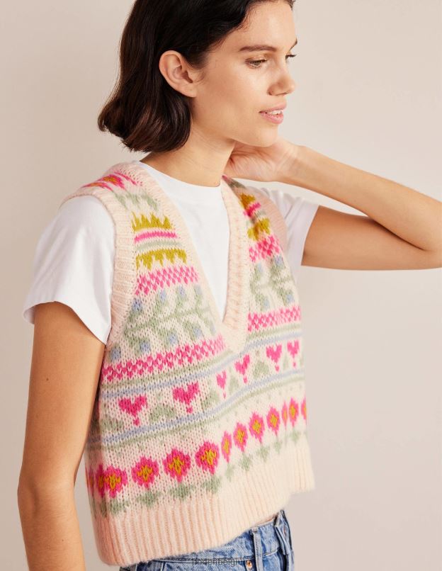 femmes Boden ivoire et multi fairisle débardeur fair isle court moelleux vêtements Z42D02029