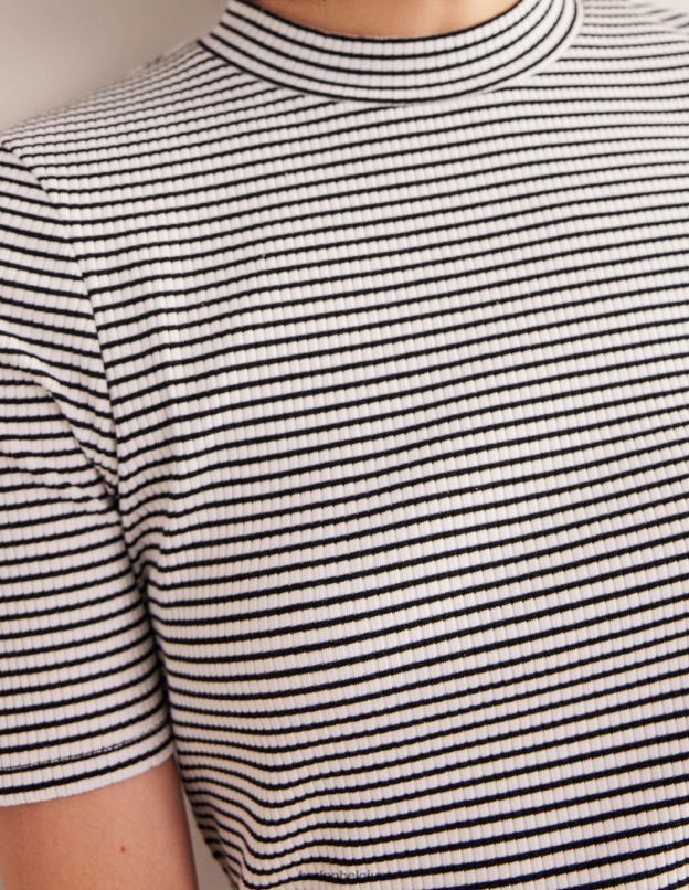 femmes Boden ivoire/rayure noire haut côtelé à col montant vêtements Z42D01568