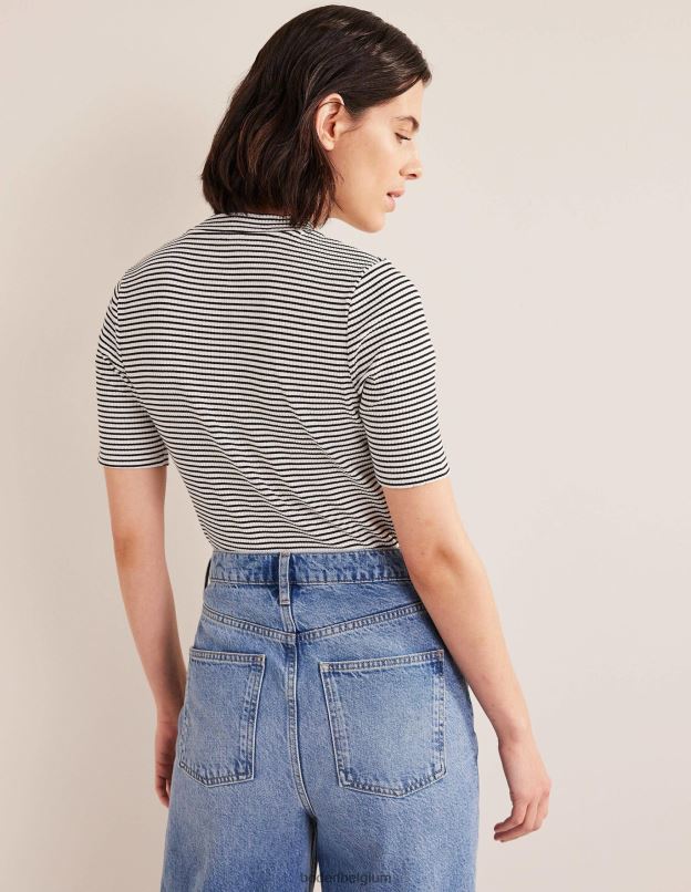 femmes Boden ivoire/rayure noire haut côtelé à col montant vêtements Z42D01568
