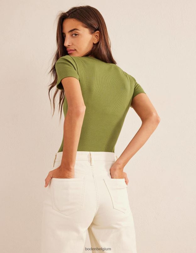 femmes Boden kaki délavé t-shirt côtelé en coton vêtements Z42D01869