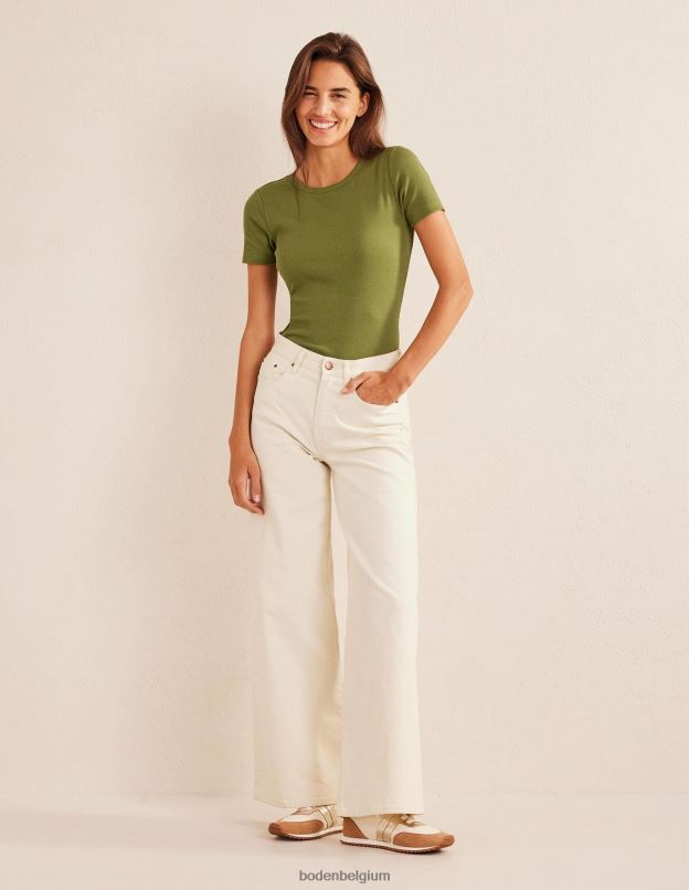 femmes Boden kaki délavé t-shirt côtelé en coton vêtements Z42D01869
