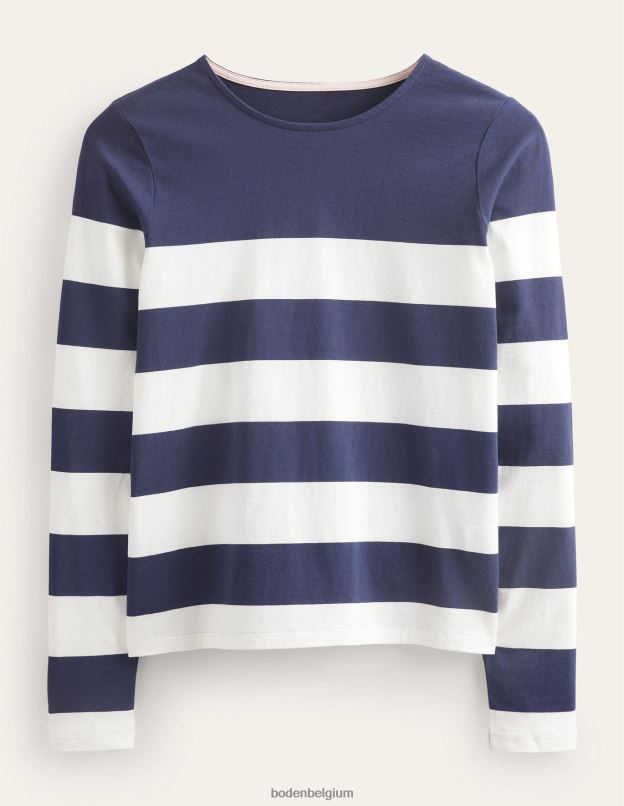 femmes Boden large rayure marine/ivoire bretonne bea manches longues vêtements Z42D02446