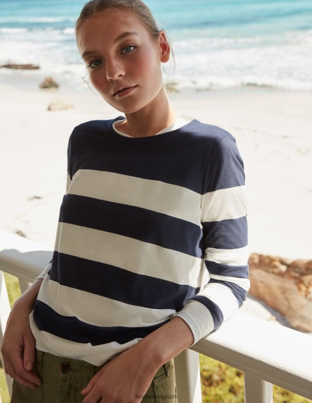 femmes Boden large rayure marine/ivoire bretonne bea manches longues vêtements Z42D02446