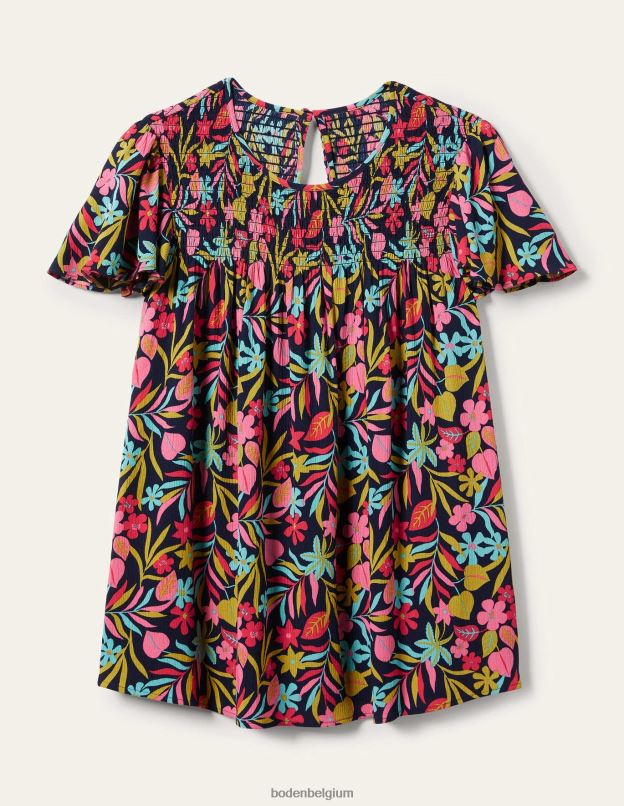 femmes Boden marine française et feuillage tropical haut smocké imprimé layla vêtements Z42D01972