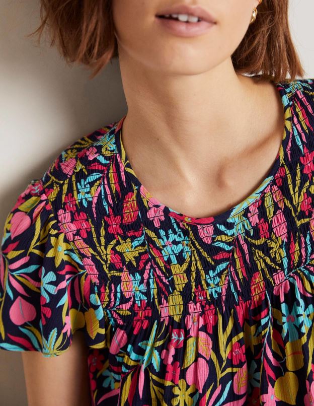 femmes Boden marine française et feuillage tropical haut smocké imprimé layla vêtements Z42D01972