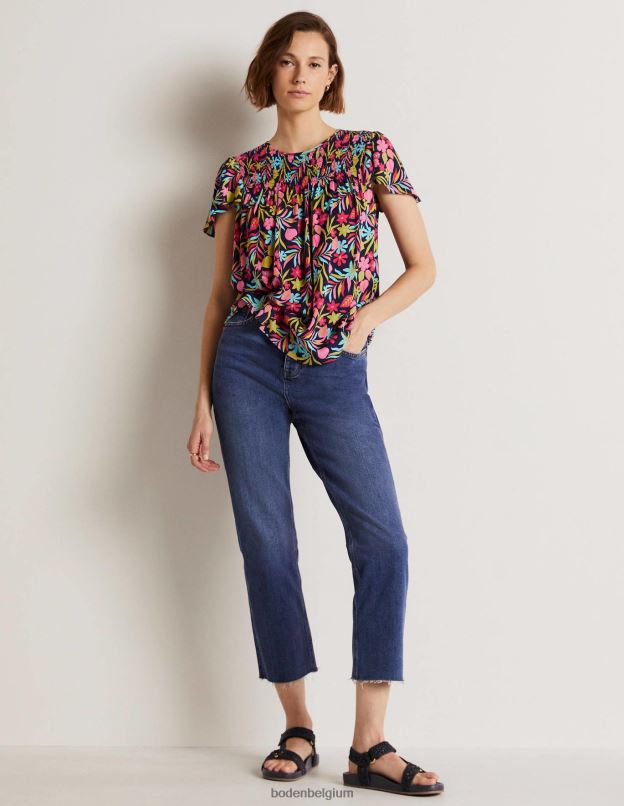 femmes Boden marine française et feuillage tropical haut smocké imprimé layla vêtements Z42D01972