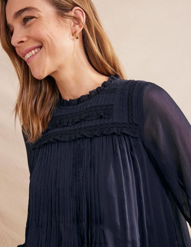 femmes Boden marine haut à bordure en georgette vêtements Z42D02184