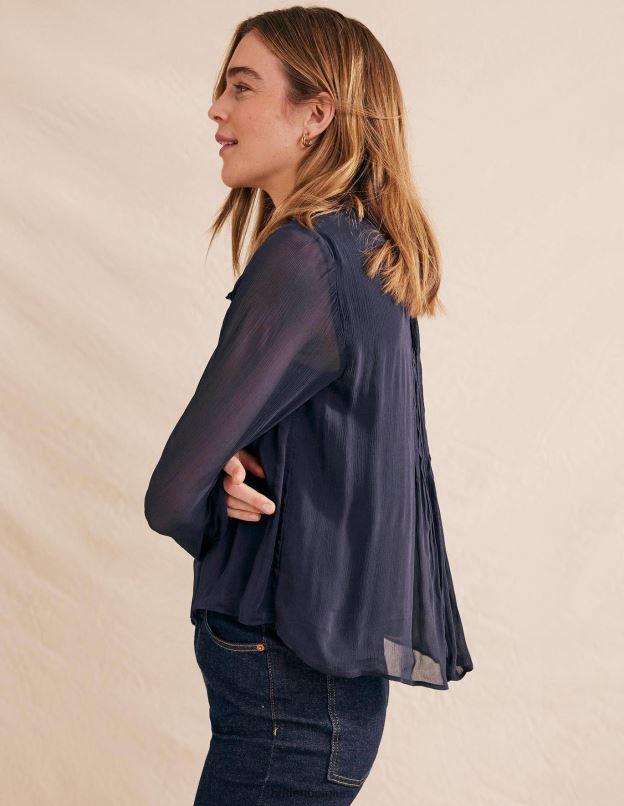 femmes Boden marine haut à bordure en georgette vêtements Z42D02184