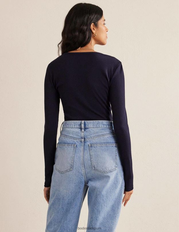 femmes Boden marine haut côtelé à manches longues en coton vêtements Z42D0119