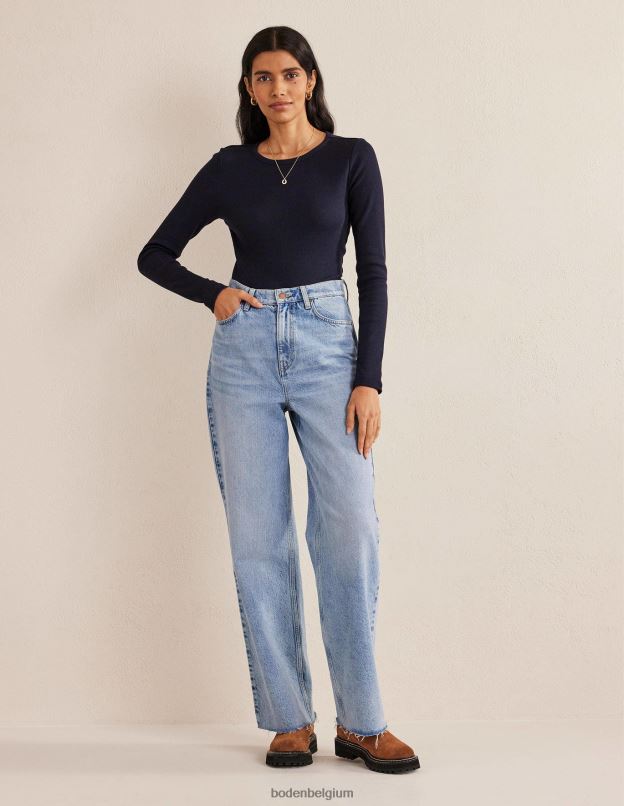 femmes Boden marine haut côtelé à manches longues en coton vêtements Z42D0119