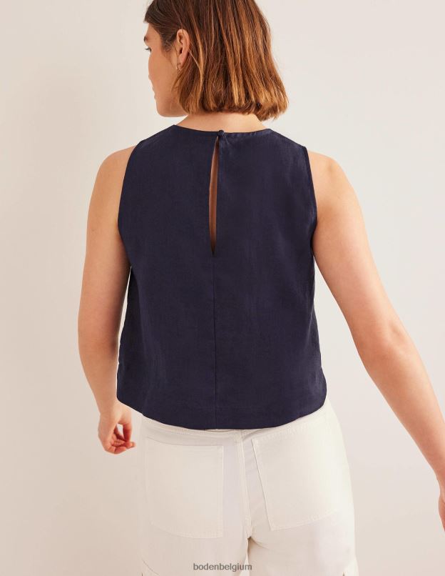 femmes Boden marine haut carré en tissu coquille de lin vêtements Z42D02183