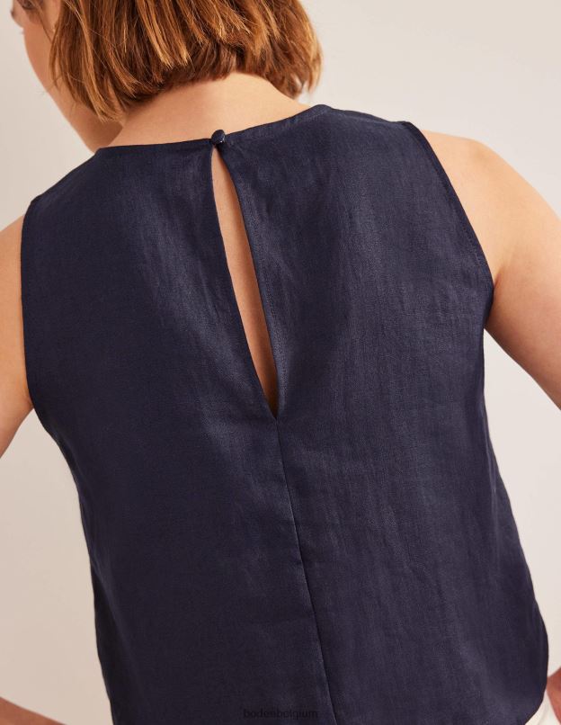 femmes Boden marine haut carré en tissu coquille de lin vêtements Z42D02183
