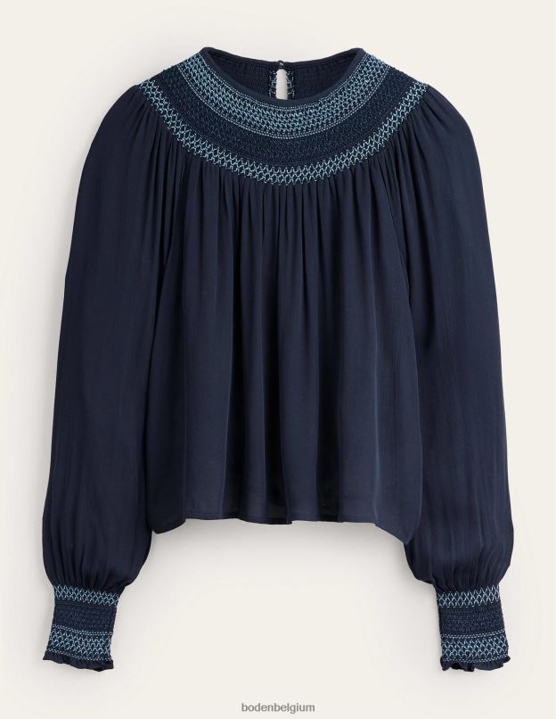 femmes Boden marine haut smocké à col rond vêtements Z42D01706