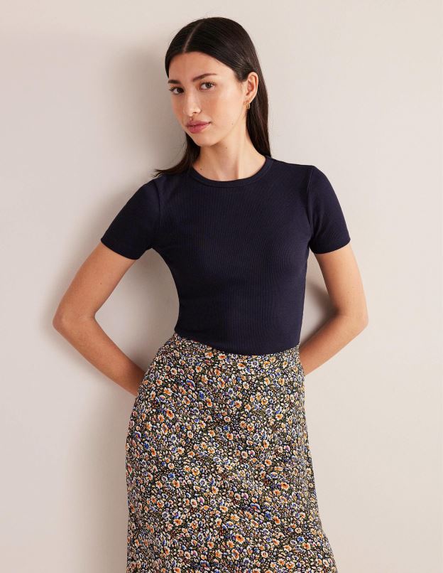 femmes Boden marine t-shirt côtelé en coton vêtements Z42D0167