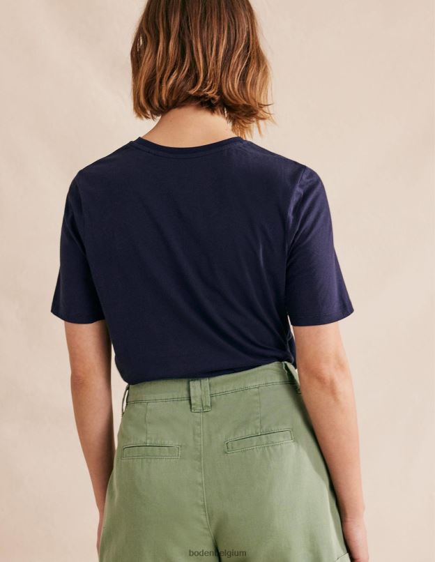 femmes Boden marine t-shirt à col rond en pur coton vêtements Z42D01863