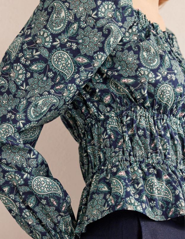 femmes Boden mer profonde et terrasse motif cachemire haut à basque et taille froncée vêtements Z42D01747