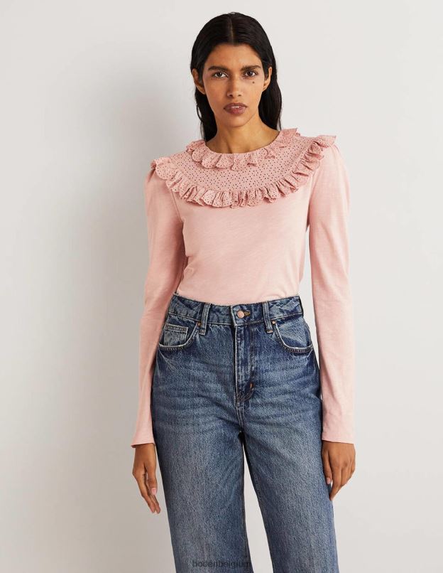 femmes Boden milk-shake rose haut à empiècement brodé et volants vêtements Z42D02579