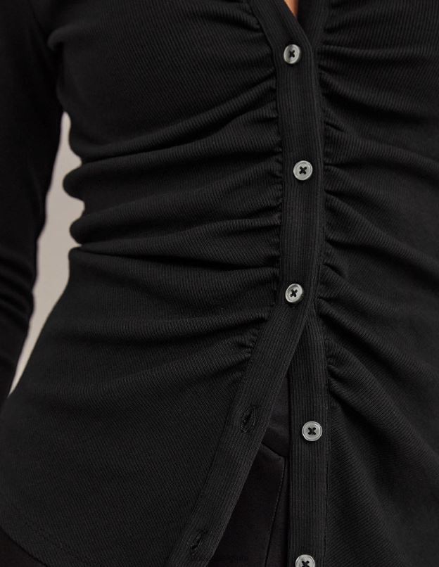 femmes Boden noir chemise en jersey froncée sur le devant vêtements Z42D0157