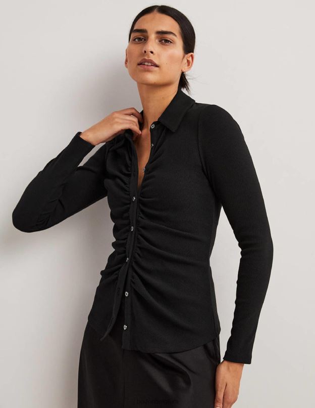 femmes Boden noir chemise en jersey froncée sur le devant vêtements Z42D0157