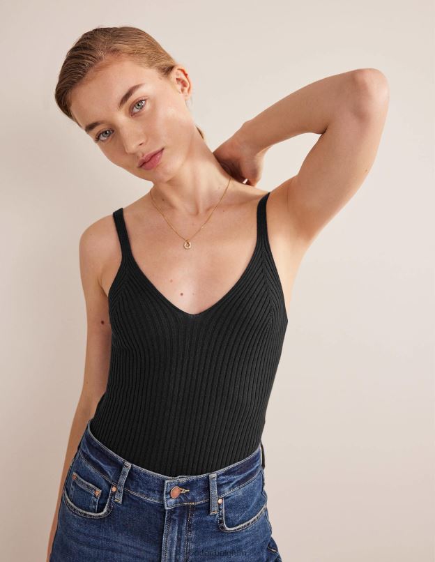 femmes Boden noir débardeur côtelé vêtements Z42D01807