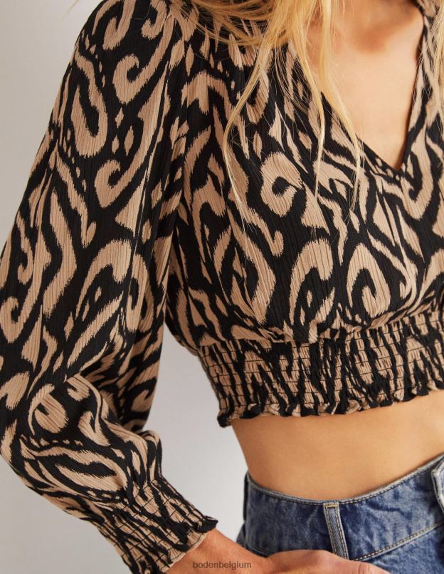 femmes Boden noir et ikat haut froissé Grace d'ensemble vêtements Z42D02002