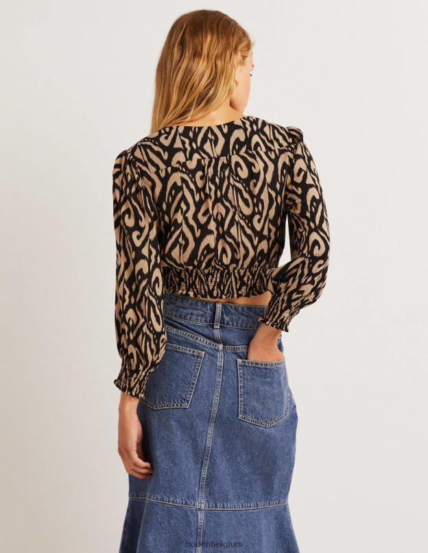 femmes Boden noir et ikat haut froissé Grace d'ensemble vêtements Z42D02002