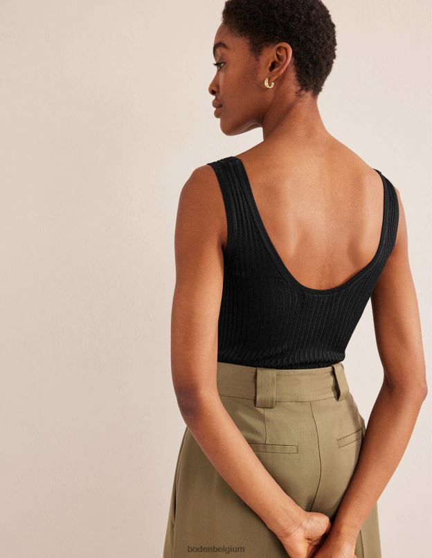 femmes Boden noir gilet court côtelé à encolure dégagée vêtements Z42D01650
