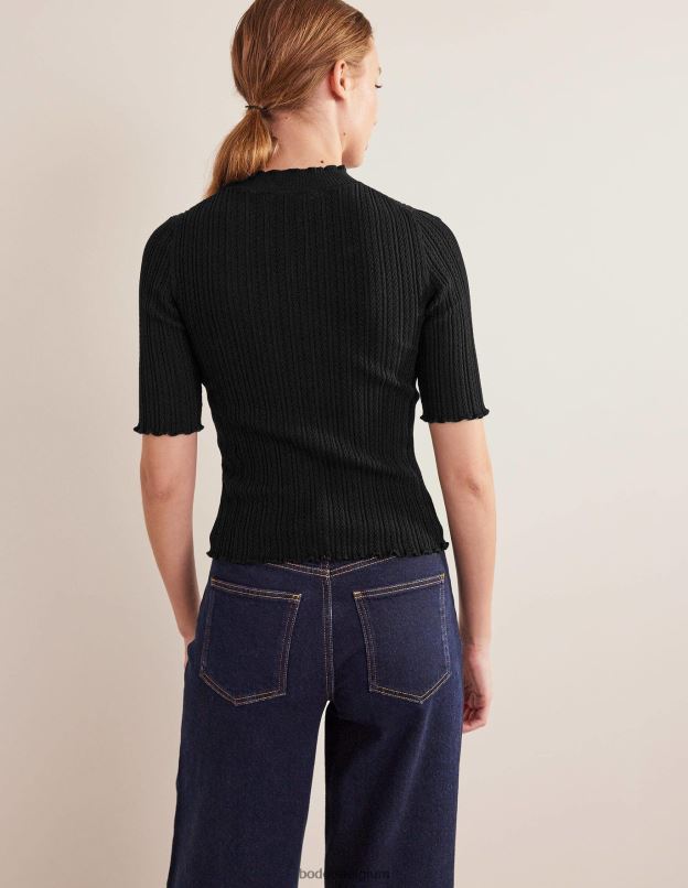 femmes Boden noir haut côtelé à col montant en pointelle vêtements Z42D01474