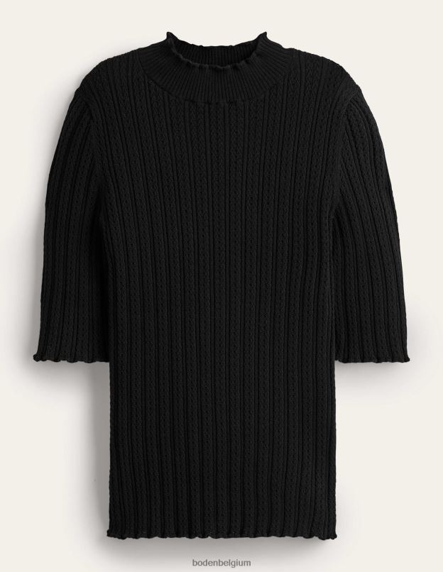 femmes Boden noir haut côtelé à col montant en pointelle vêtements Z42D01474