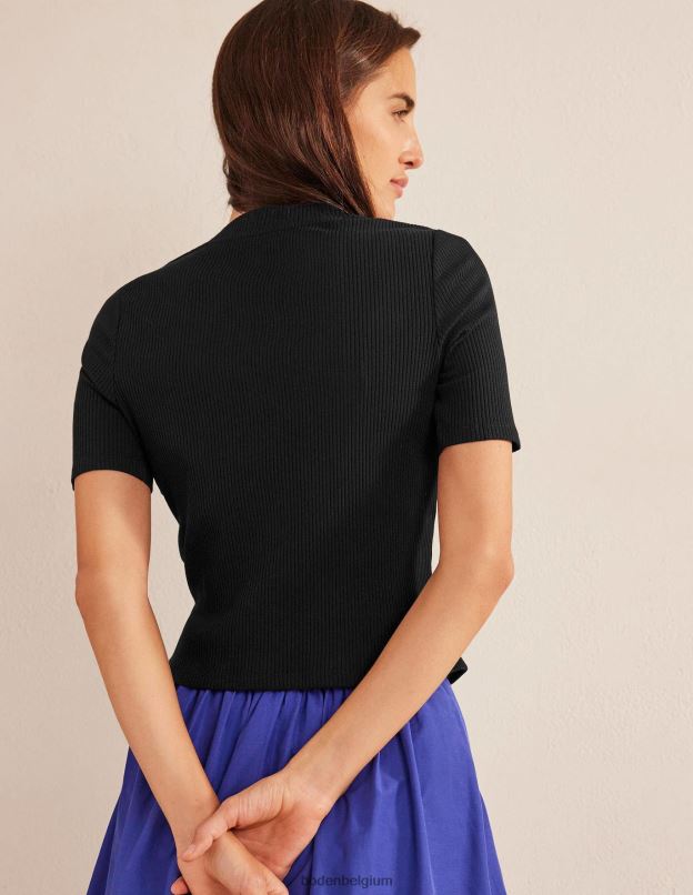 femmes Boden noir haut côtelé à col montant vêtements Z42D01580