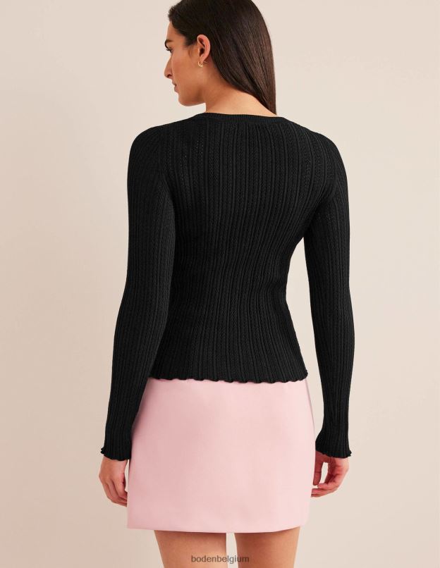 femmes Boden noir haut côtelé en pointelle vêtements Z42D01674