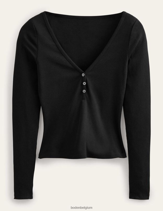 femmes Boden noir haut côtelé henley vêtements Z42D01827