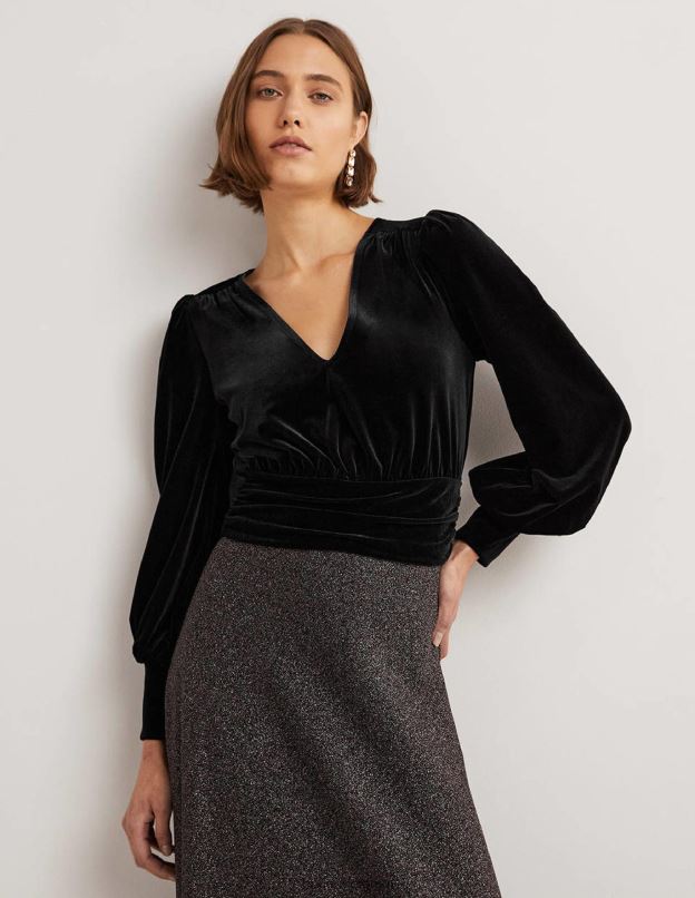 femmes Boden noir haut chemisier raccourci en velours vêtements Z42D01966