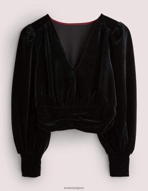 femmes Boden noir haut chemisier raccourci en velours vêtements Z42D01966