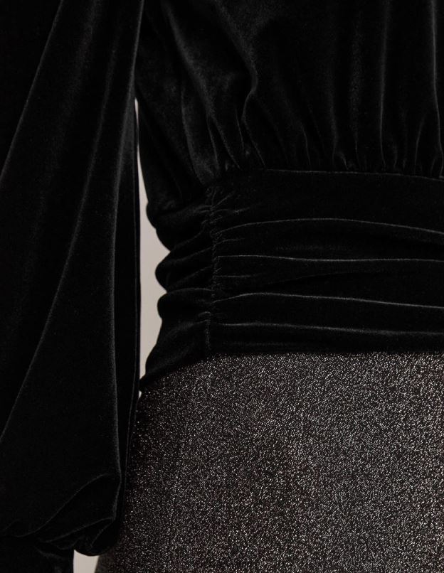 femmes Boden noir haut chemisier raccourci en velours vêtements Z42D01966