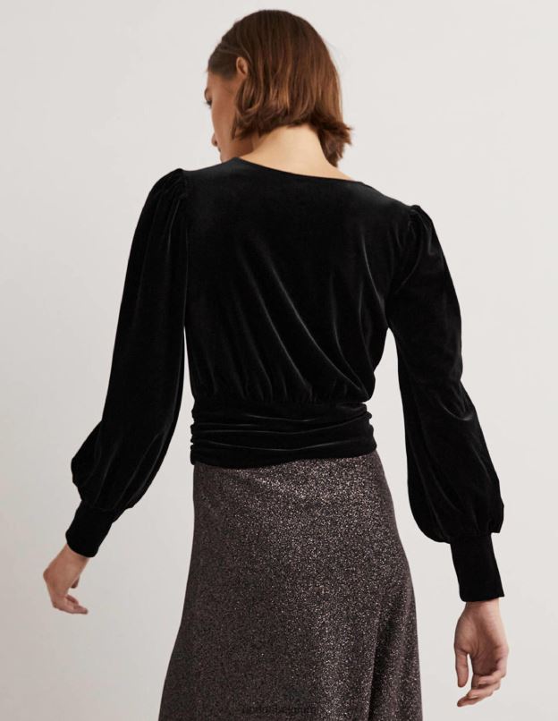 femmes Boden noir haut chemisier raccourci en velours vêtements Z42D01966