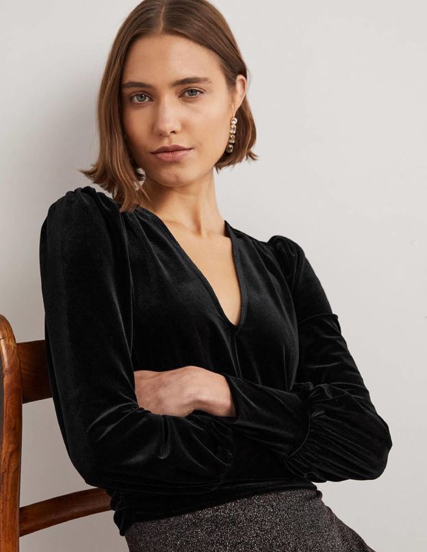 femmes Boden noir haut chemisier raccourci en velours vêtements Z42D01966