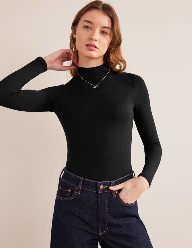 femmes Boden noir haut en jersey à col montant vêtements Z42D02438