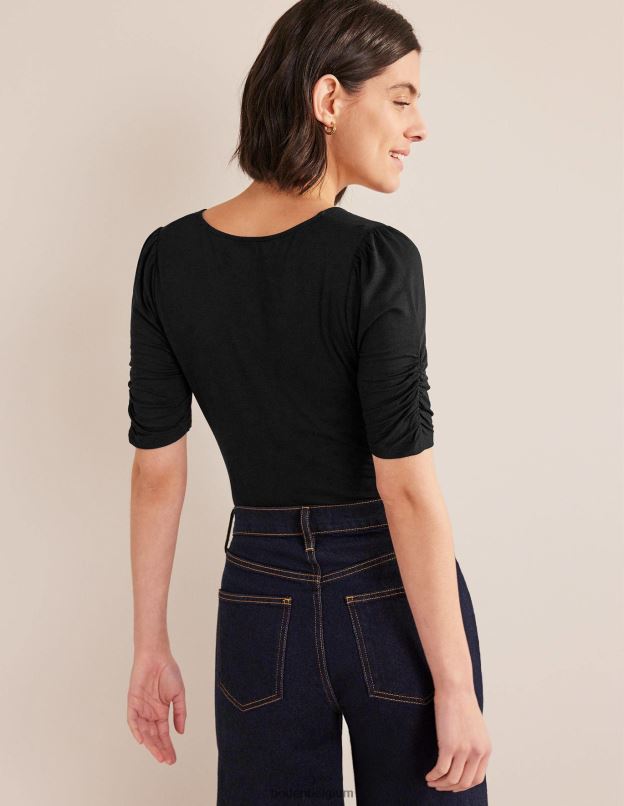 femmes Boden noir haut imprimé froncé sur le devant vêtements Z42D01450