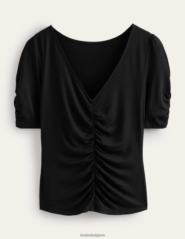 femmes Boden noir haut imprimé froncé sur le devant vêtements Z42D01450