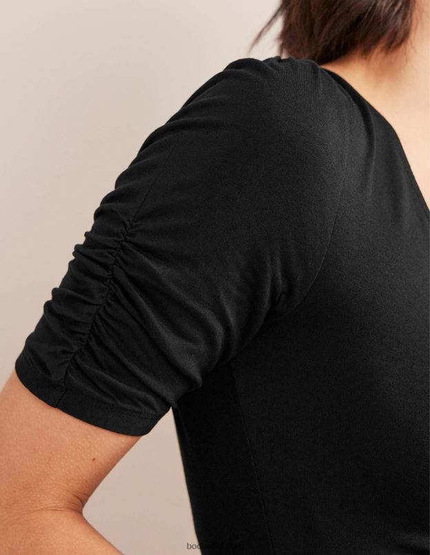 femmes Boden noir haut imprimé froncé sur le devant vêtements Z42D01450