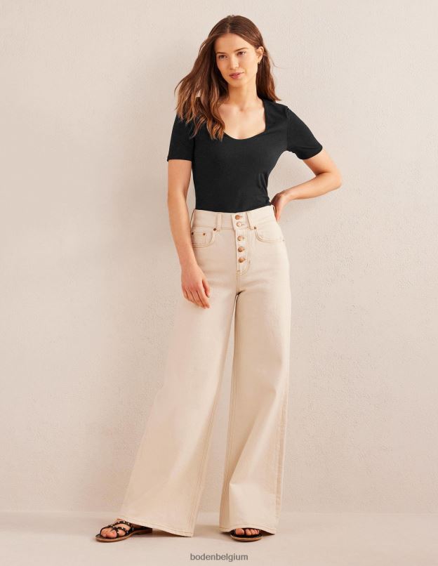 femmes Boden noir haut à manches courtes double épaisseur vêtements Z42D0134